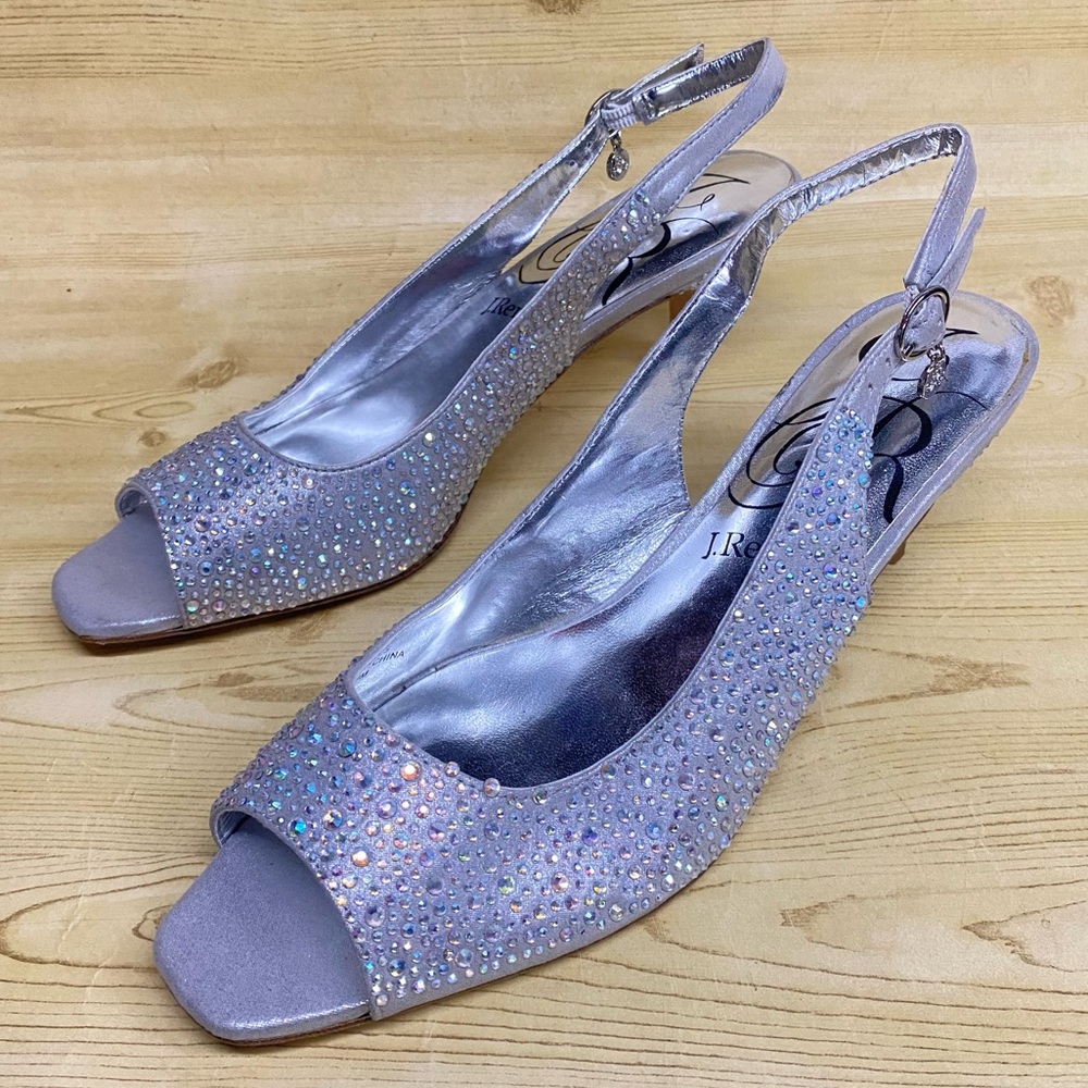 J. Renee Embellished Slingback Peep Toe Kitten Heel Womens Shoes 9 M